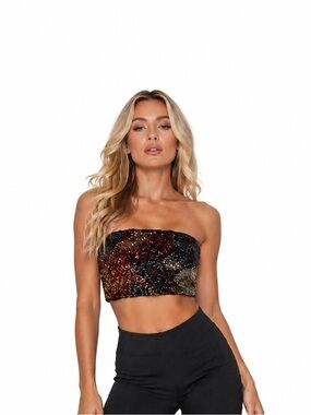 Sequin Bandeau Crop Top | Brown Multi | Strapless | NEW | S–XL